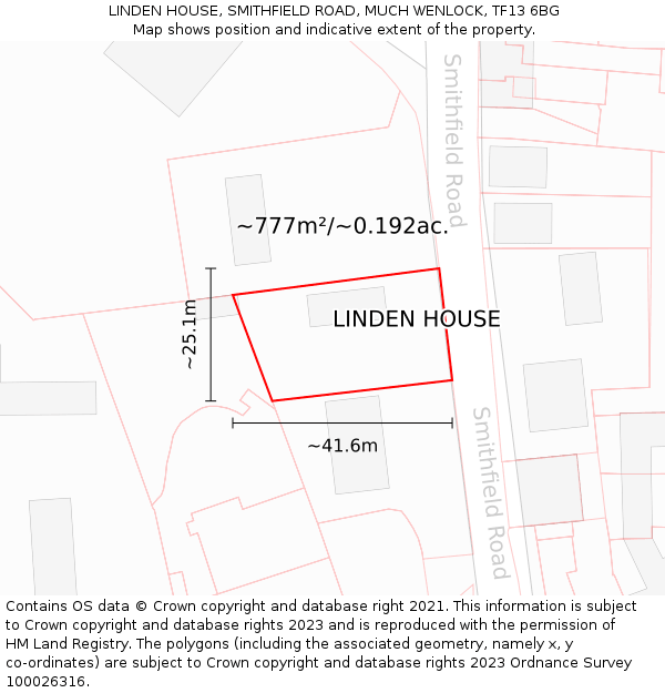 LINDEN HOUSE, SMITHFIELD ROAD, MUCH WENLOCK, TF13 6BG: Plot and title map