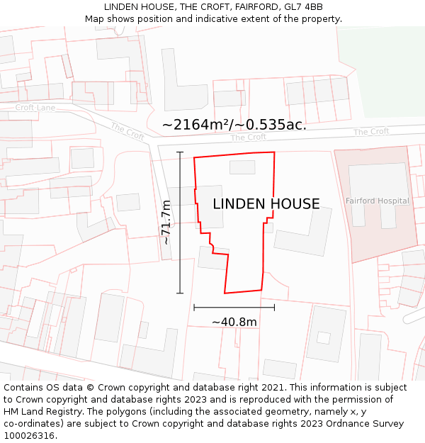 LINDEN HOUSE, THE CROFT, FAIRFORD, GL7 4BB: Plot and title map