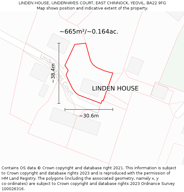 LINDEN HOUSE, UNDERHAYES COURT, EAST CHINNOCK, YEOVIL, BA22 9FG: Plot and title map