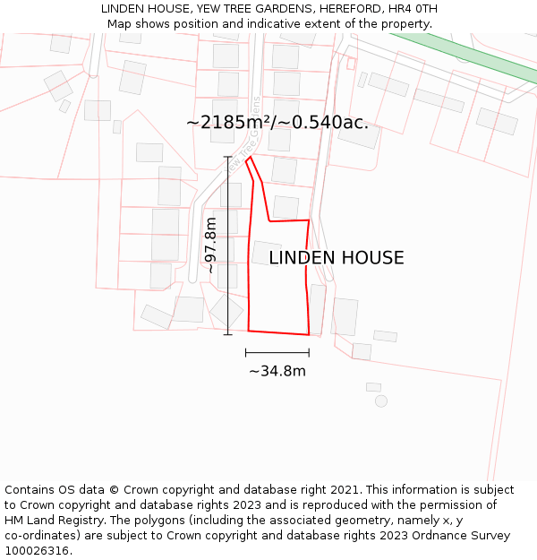 LINDEN HOUSE, YEW TREE GARDENS, HEREFORD, HR4 0TH: Plot and title map