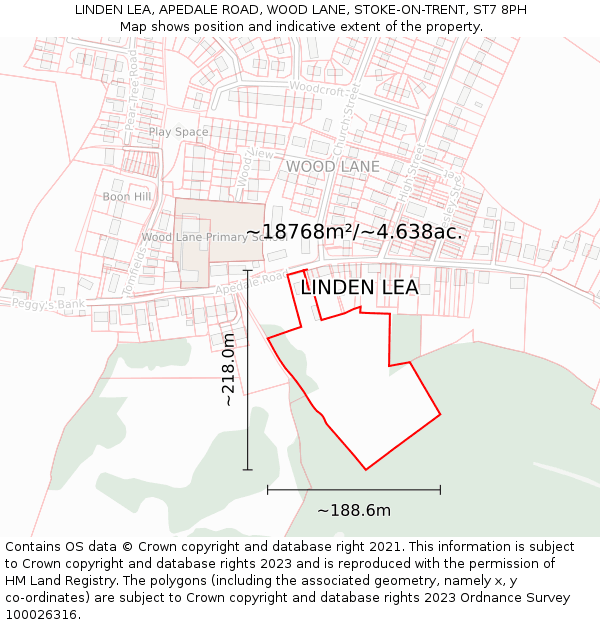 LINDEN LEA, APEDALE ROAD, WOOD LANE, STOKE-ON-TRENT, ST7 8PH: Plot and title map