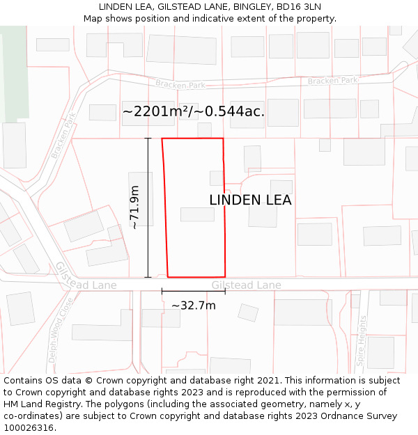 LINDEN LEA, GILSTEAD LANE, BINGLEY, BD16 3LN: Plot and title map