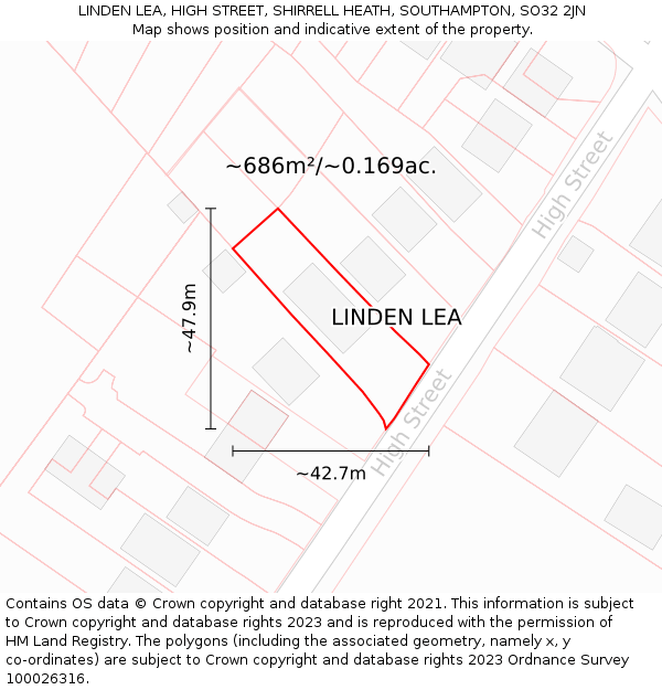 LINDEN LEA, HIGH STREET, SHIRRELL HEATH, SOUTHAMPTON, SO32 2JN: Plot and title map