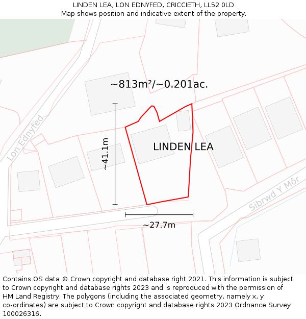 LINDEN LEA, LON EDNYFED, CRICCIETH, LL52 0LD: Plot and title map