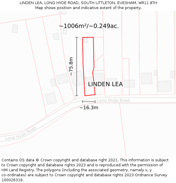 LINDEN LEA, LONG HYDE ROAD, SOUTH LITTLETON, EVESHAM, WR11 8TH: Plot and title map
