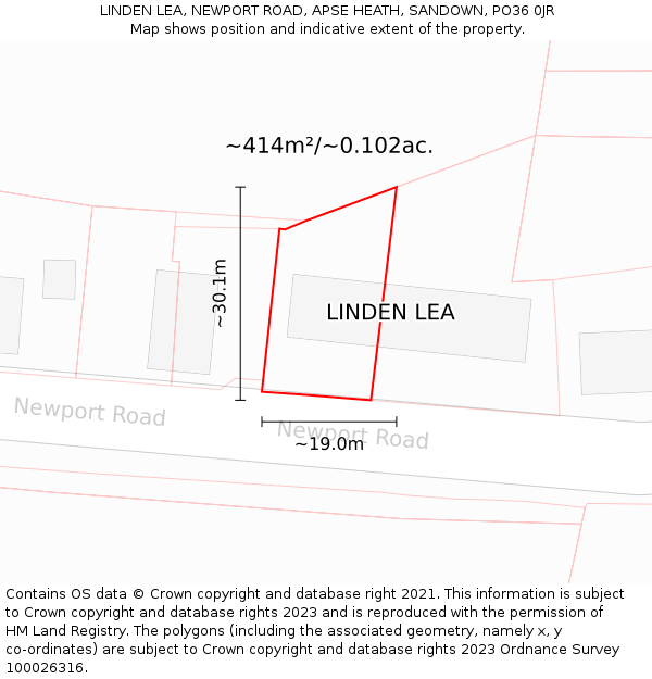 LINDEN LEA, NEWPORT ROAD, APSE HEATH, SANDOWN, PO36 0JR: Plot and title map