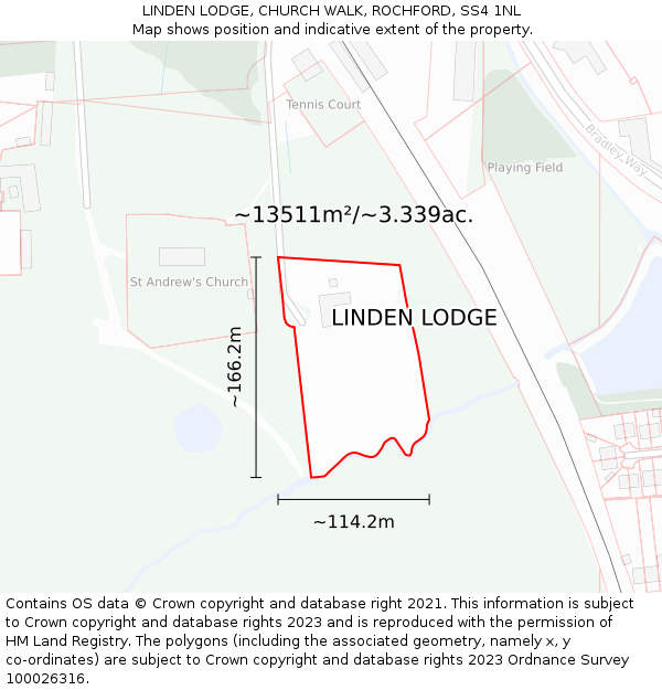 LINDEN LODGE, CHURCH WALK, ROCHFORD, SS4 1NL: Plot and title map