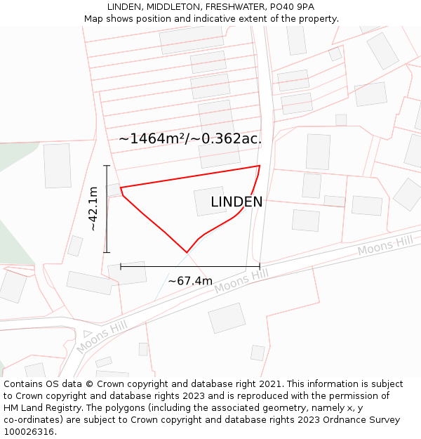 LINDEN, MIDDLETON, FRESHWATER, PO40 9PA: Plot and title map