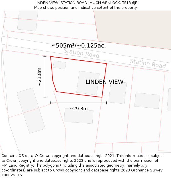 LINDEN VIEW, STATION ROAD, MUCH WENLOCK, TF13 6JE: Plot and title map