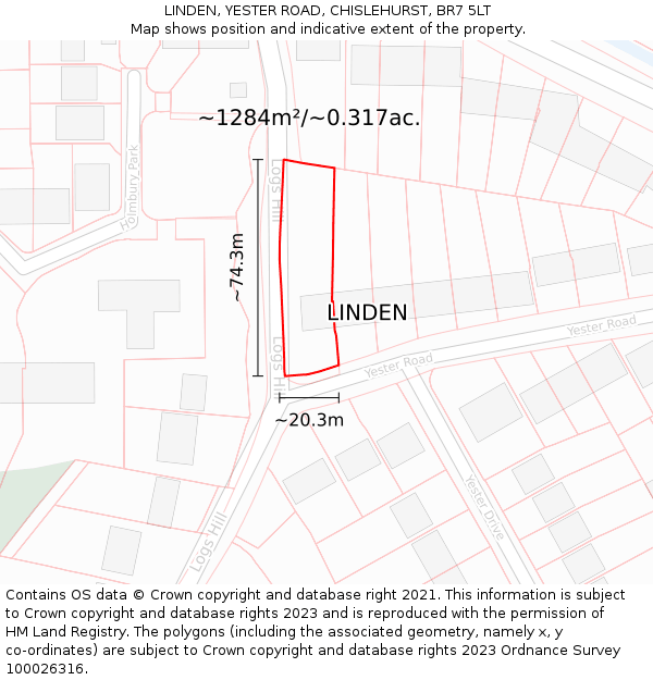 LINDEN, YESTER ROAD, CHISLEHURST, BR7 5LT: Plot and title map