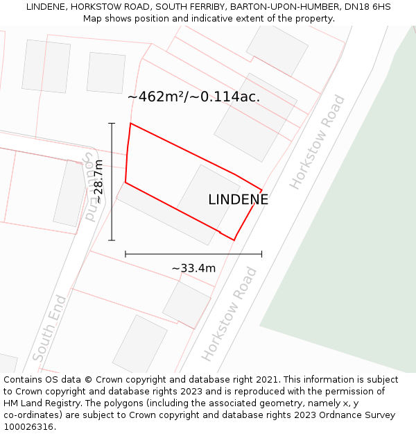 LINDENE, HORKSTOW ROAD, SOUTH FERRIBY, BARTON-UPON-HUMBER, DN18 6HS: Plot and title map