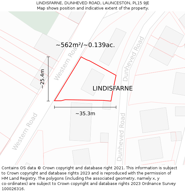 LINDISFARNE, DUNHEVED ROAD, LAUNCESTON, PL15 9JE: Plot and title map