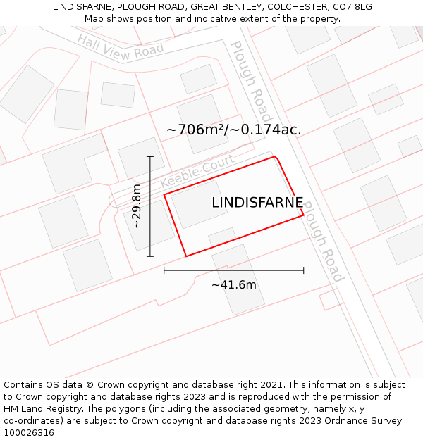 LINDISFARNE, PLOUGH ROAD, GREAT BENTLEY, COLCHESTER, CO7 8LG: Plot and title map