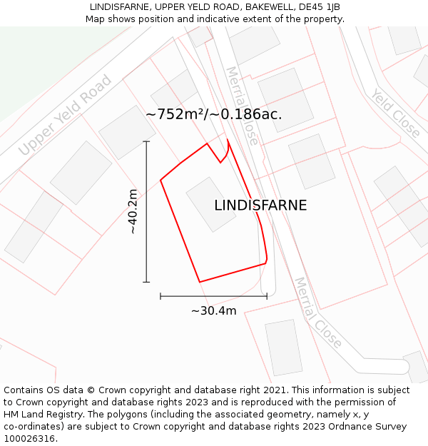 LINDISFARNE, UPPER YELD ROAD, BAKEWELL, DE45 1JB: Plot and title map