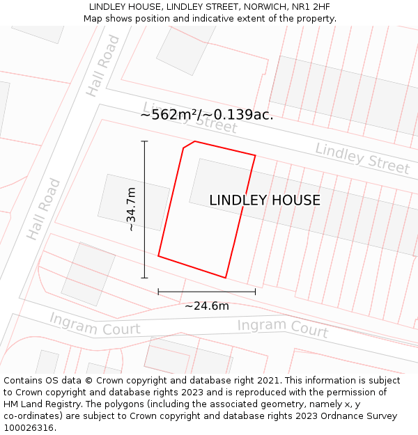 LINDLEY HOUSE, LINDLEY STREET, NORWICH, NR1 2HF: Plot and title map