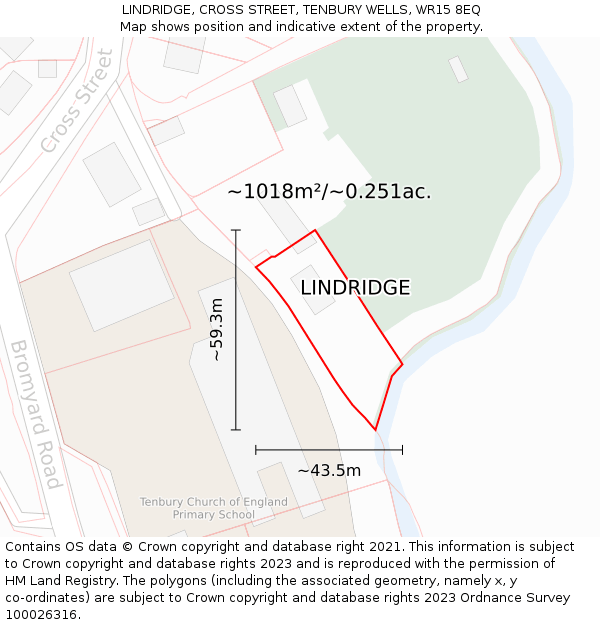 LINDRIDGE, CROSS STREET, TENBURY WELLS, WR15 8EQ: Plot and title map