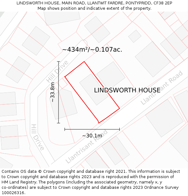 LINDSWORTH HOUSE, MAIN ROAD, LLANTWIT FARDRE, PONTYPRIDD, CF38 2EP: Plot and title map