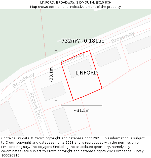 LINFORD, BROADWAY, SIDMOUTH, EX10 8XH: Plot and title map