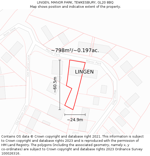 LINGEN, MANOR PARK, TEWKESBURY, GL20 8BQ: Plot and title map