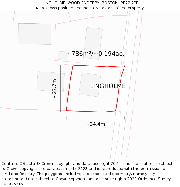 LINGHOLME, WOOD ENDERBY, BOSTON, PE22 7PF: Plot and title map