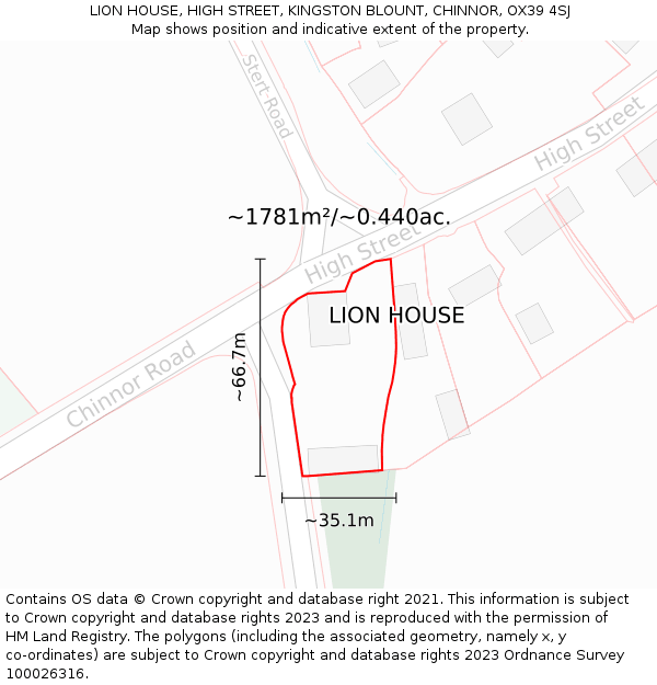 LION HOUSE, HIGH STREET, KINGSTON BLOUNT, CHINNOR, OX39 4SJ: Plot and title map