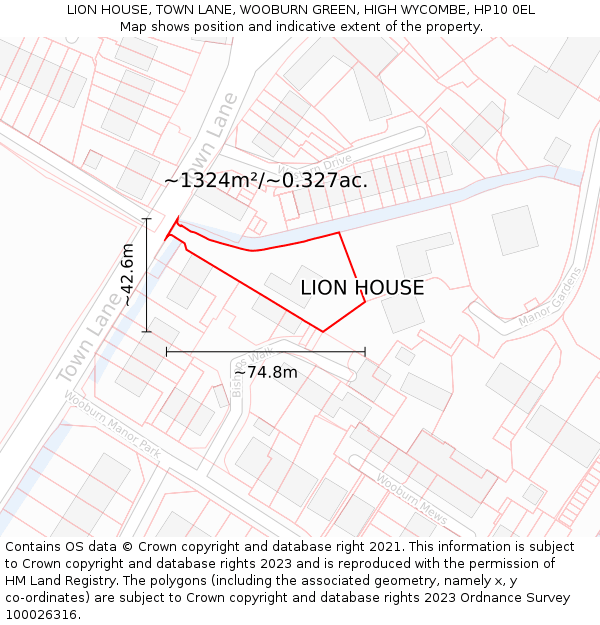 LION HOUSE, TOWN LANE, WOOBURN GREEN, HIGH WYCOMBE, HP10 0EL: Plot and title map