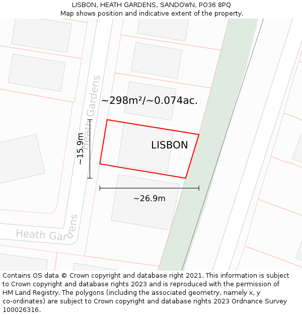 LISBON, HEATH GARDENS, SANDOWN, PO36 8PQ: Plot and title map