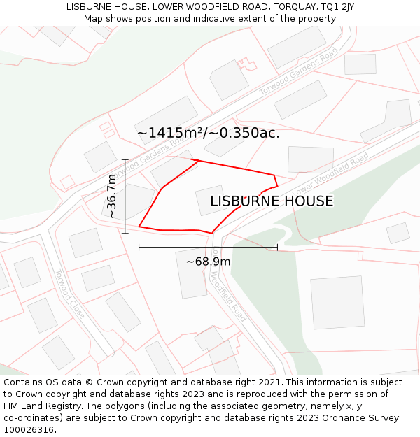 LISBURNE HOUSE, LOWER WOODFIELD ROAD, TORQUAY, TQ1 2JY: Plot and title map