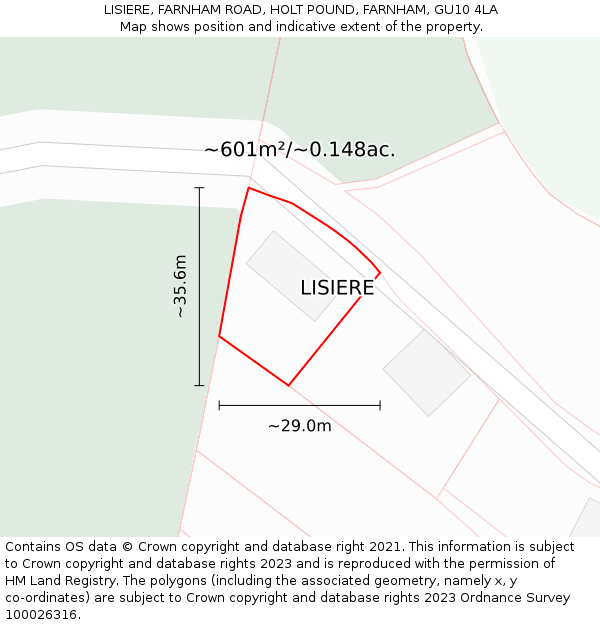 LISIERE, FARNHAM ROAD, HOLT POUND, FARNHAM, GU10 4LA: Plot and title map