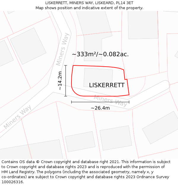 LISKERRETT, MINERS WAY, LISKEARD, PL14 3ET: Plot and title map