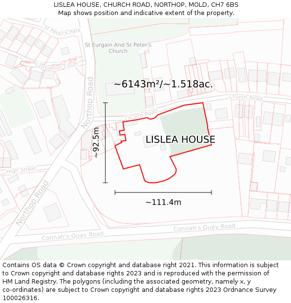 LISLEA HOUSE, CHURCH ROAD, NORTHOP, MOLD, CH7 6BS: Plot and title map