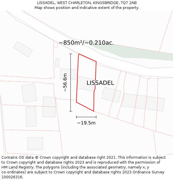 LISSADEL, WEST CHARLETON, KINGSBRIDGE, TQ7 2AB: Plot and title map