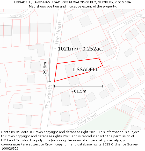 LISSADELL, LAVENHAM ROAD, GREAT WALDINGFIELD, SUDBURY, CO10 0SA: Plot and title map