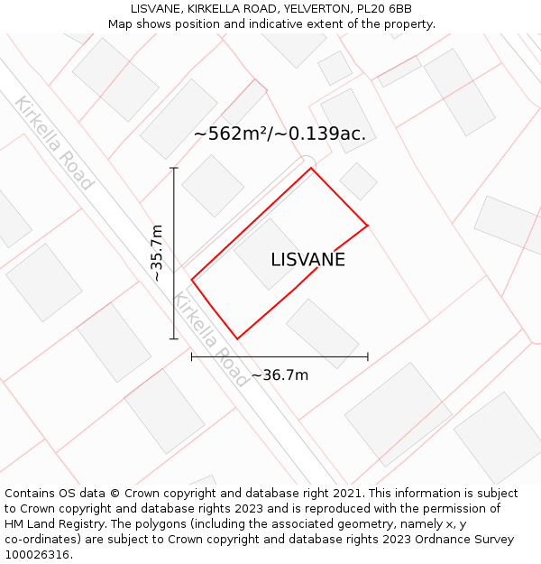 LISVANE, KIRKELLA ROAD, YELVERTON, PL20 6BB: Plot and title map