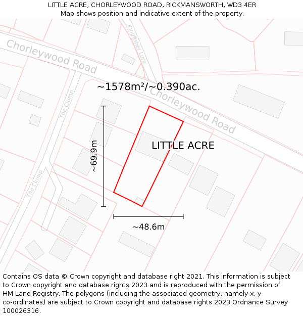 LITTLE ACRE, CHORLEYWOOD ROAD, RICKMANSWORTH, WD3 4ER: Plot and title map