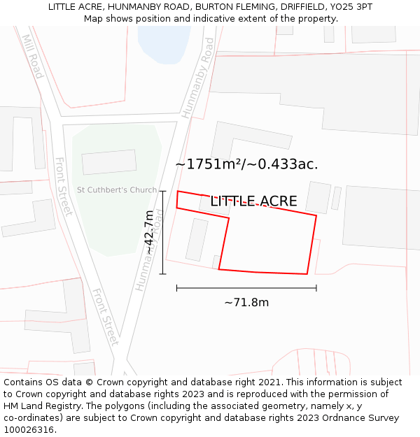 LITTLE ACRE, HUNMANBY ROAD, BURTON FLEMING, DRIFFIELD, YO25 3PT: Plot and title map