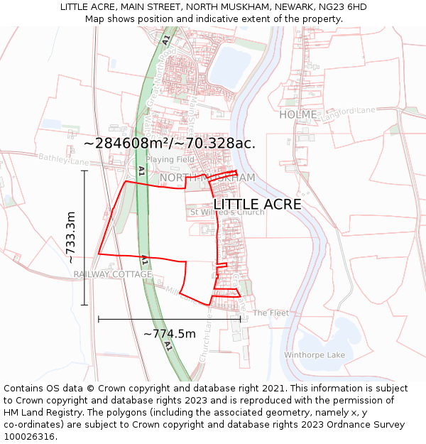 LITTLE ACRE, MAIN STREET, NORTH MUSKHAM, NEWARK, NG23 6HD: Plot and title map