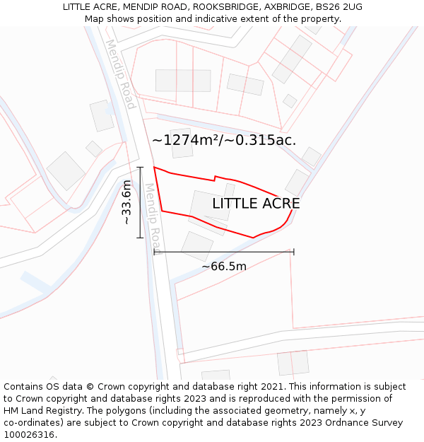 LITTLE ACRE, MENDIP ROAD, ROOKSBRIDGE, AXBRIDGE, BS26 2UG: Plot and title map