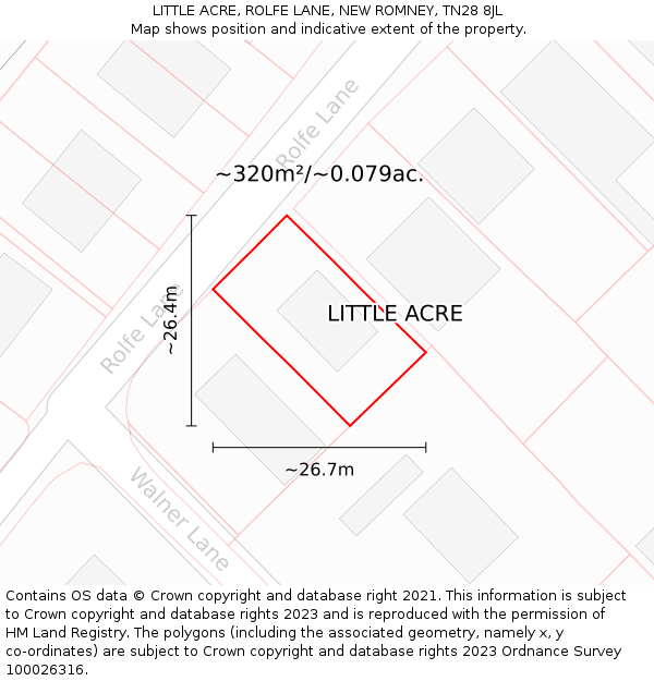 LITTLE ACRE, ROLFE LANE, NEW ROMNEY, TN28 8JL: Plot and title map