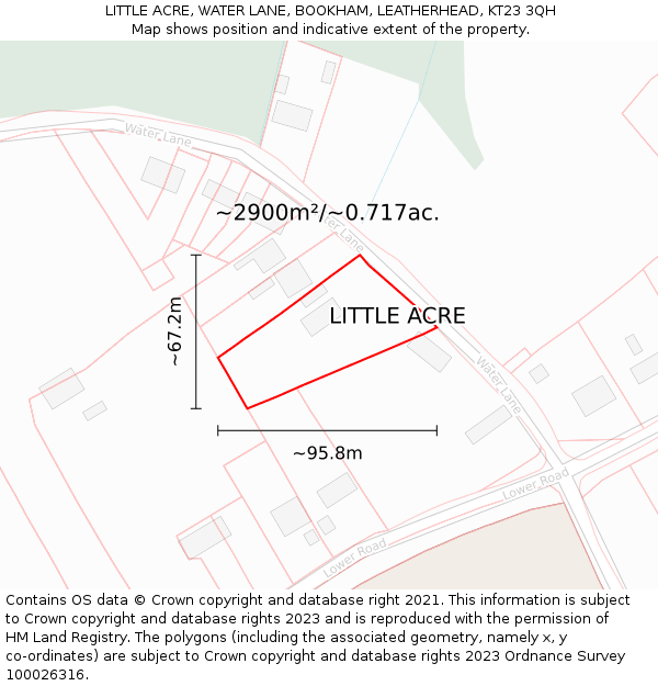 LITTLE ACRE, WATER LANE, BOOKHAM, LEATHERHEAD, KT23 3QH: Plot and title map