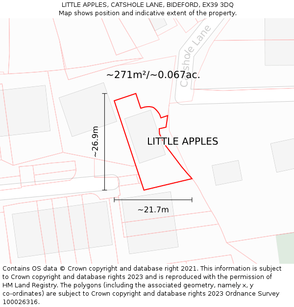 LITTLE APPLES, CATSHOLE LANE, BIDEFORD, EX39 3DQ: Plot and title map