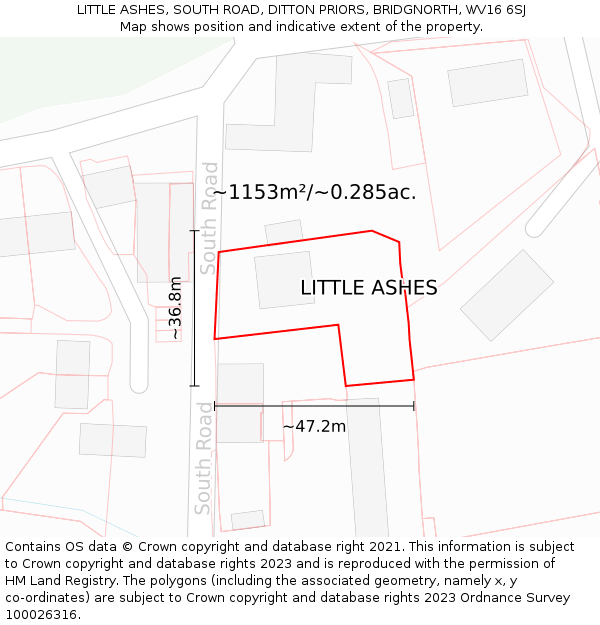 LITTLE ASHES, SOUTH ROAD, DITTON PRIORS, BRIDGNORTH, WV16 6SJ: Plot and title map