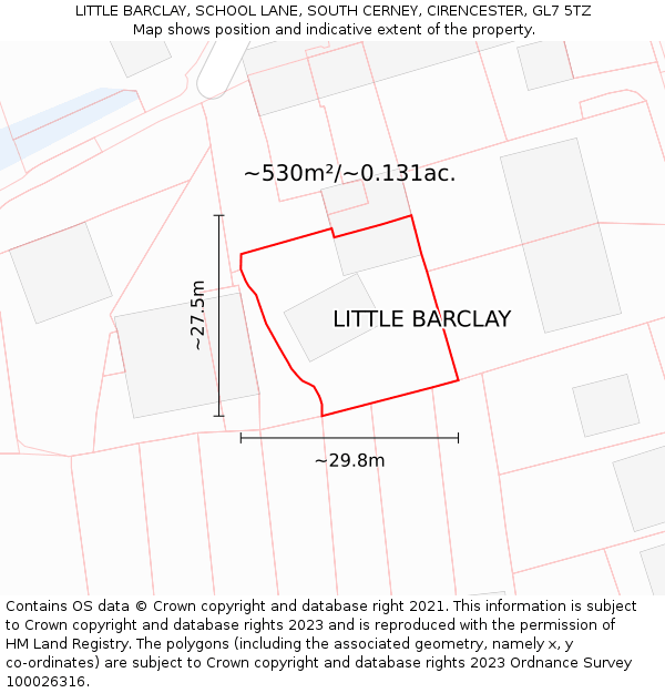 LITTLE BARCLAY, SCHOOL LANE, SOUTH CERNEY, CIRENCESTER, GL7 5TZ: Plot and title map