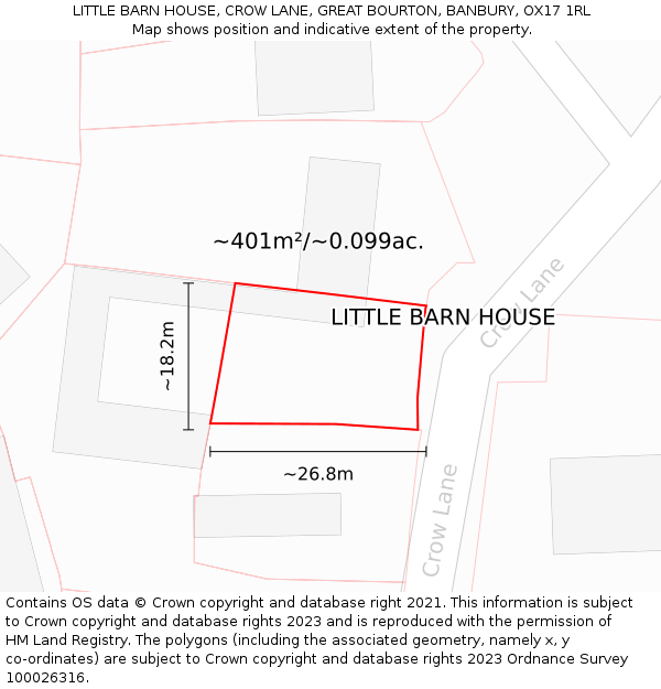 LITTLE BARN HOUSE, CROW LANE, GREAT BOURTON, BANBURY, OX17 1RL: Plot and title map