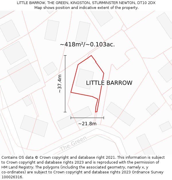LITTLE BARROW, THE GREEN, KINGSTON, STURMINSTER NEWTON, DT10 2DX: Plot and title map