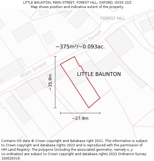 LITTLE BAUNTON, MAIN STREET, FOREST HILL, OXFORD, OX33 1DZ: Plot and title map