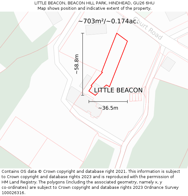 LITTLE BEACON, BEACON HILL PARK, HINDHEAD, GU26 6HU: Plot and title map