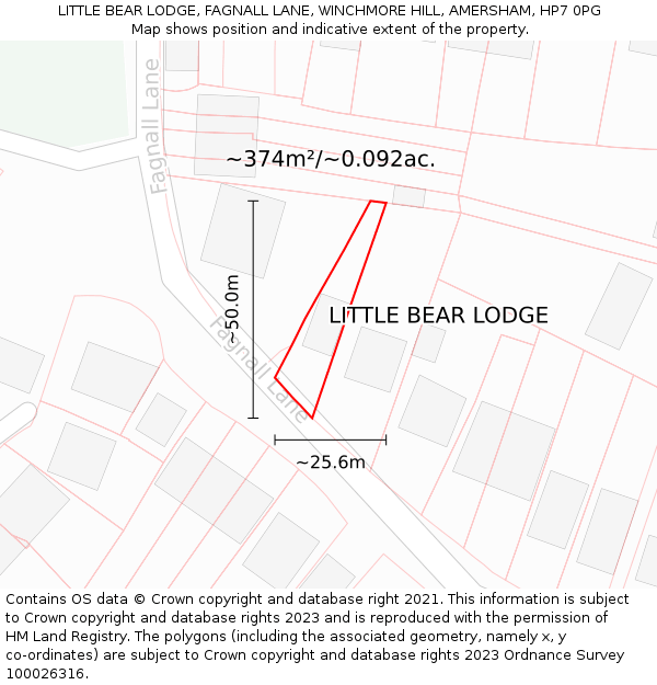 LITTLE BEAR LODGE, FAGNALL LANE, WINCHMORE HILL, AMERSHAM, HP7 0PG: Plot and title map