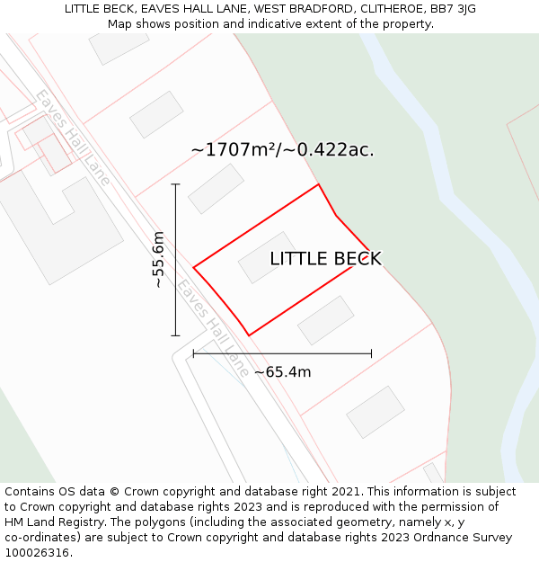 LITTLE BECK, EAVES HALL LANE, WEST BRADFORD, CLITHEROE, BB7 3JG: Plot and title map