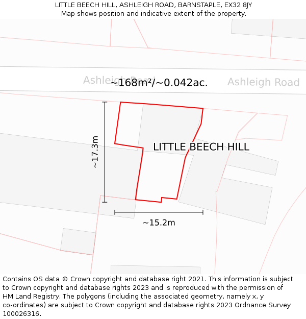 LITTLE BEECH HILL, ASHLEIGH ROAD, BARNSTAPLE, EX32 8JY: Plot and title map